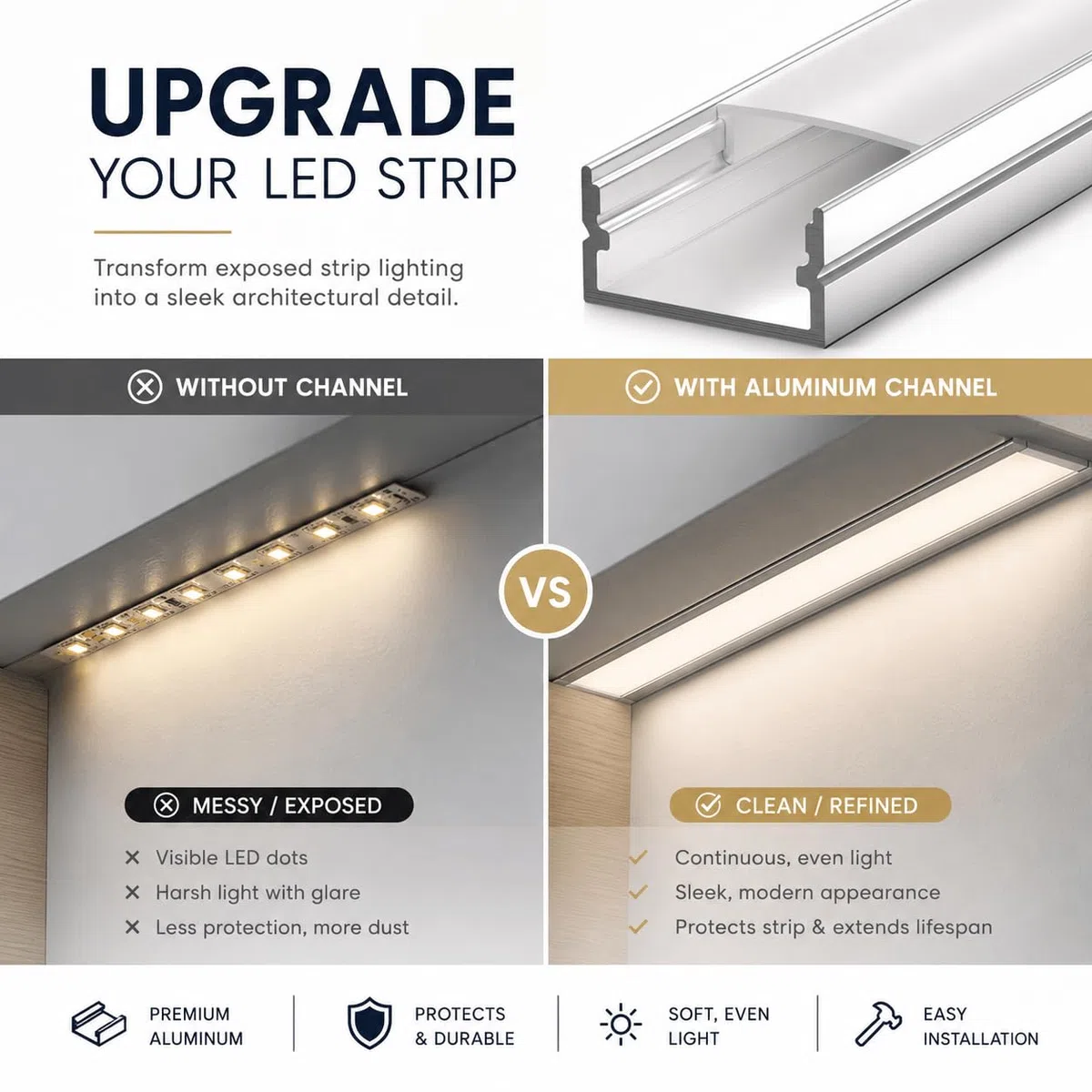 LED Profile, LED Rail, 6 x Profile 2 m, U-shaped Channel, Matte Cover, Maximum Size 17 mm, Dimensions 17 x 7 mm [Energy Class A]
