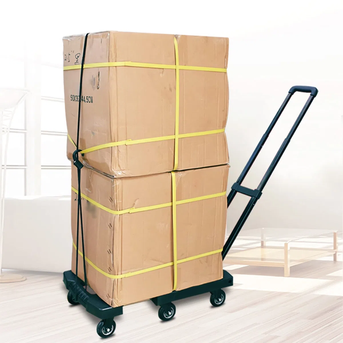 Faltbare Sackkarre mit 6 Rädern, kompakter Dolly Cart mit dehnbarem Griff für Zuhause, Büro und Reisen – 150 kg Tragkraft