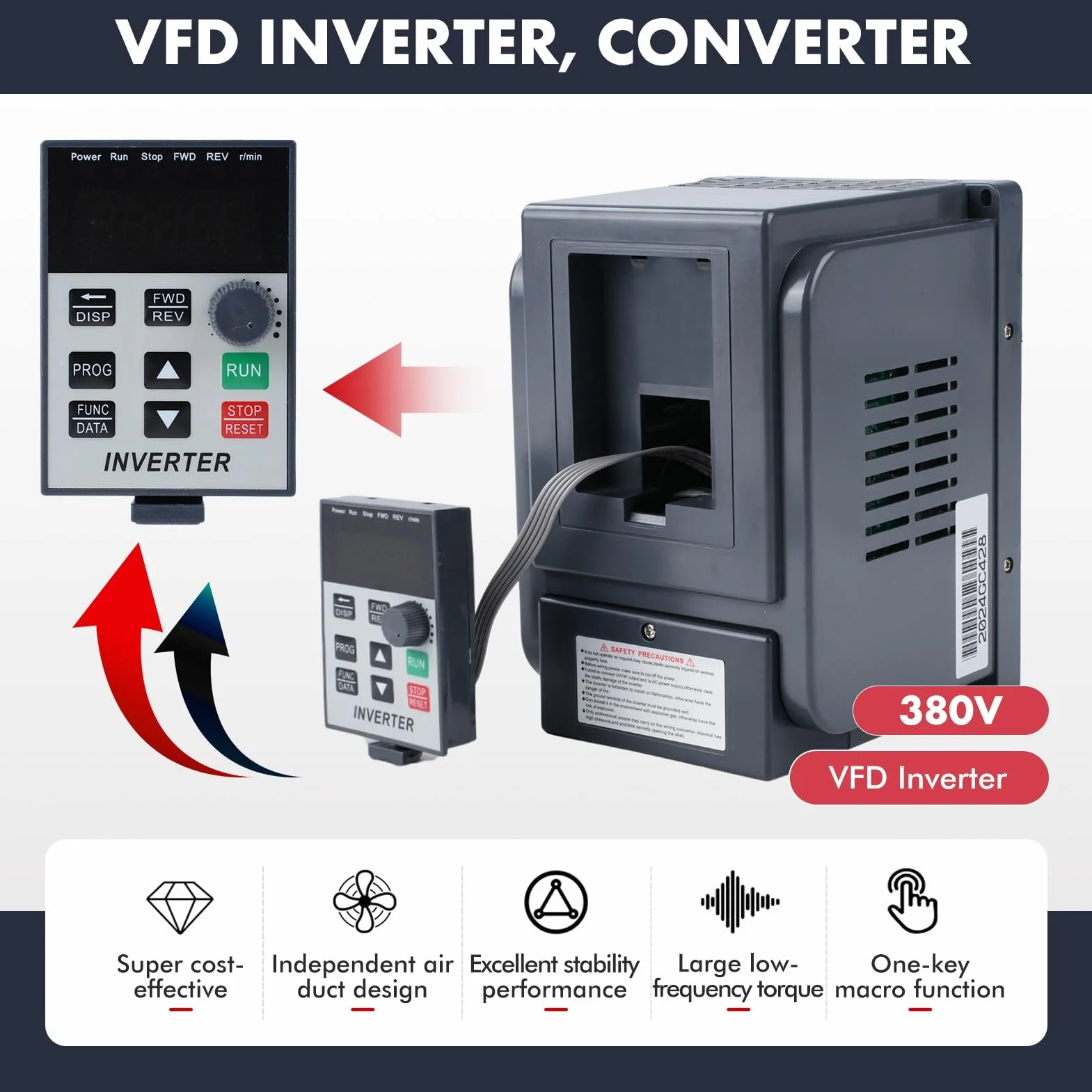 Jadeshay Frequenzumrichter 2,2 kW VFD Drehzahlregler 1 Phasen 220V Eingang 3 Phasen 380VAusgang AC220V Wechselrichter Motordrehzahlregler für Motor