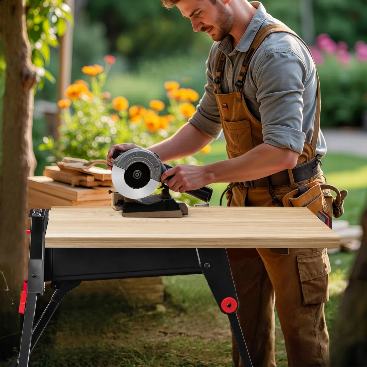 Wiltec Werkbank mit Spannsystem 98 x 88 x 87 cm, Mobile Werkbank bis 200 kg, Arbeitstisch klappbar, Werkstatteinrichtung ergonomisch, Werktisch Werkstatt