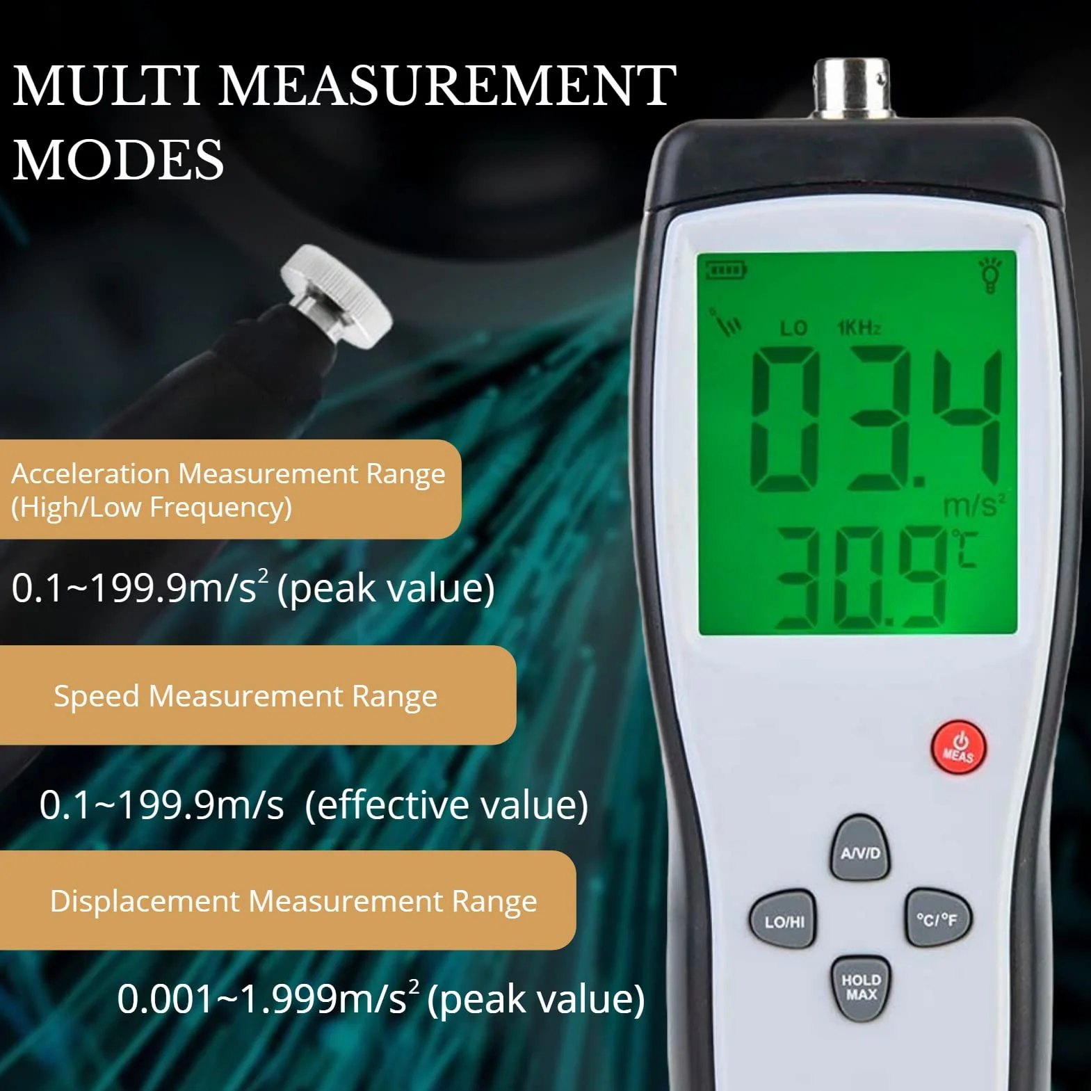 Vibrationstester, AS63B LCD-Display Hintergrundbeleuchtung, Tragbarer Vibrometer-Analysator, Hochempfindliches Vibrometer, Digitaler Vibrationsmesser mit Aufbewahrungskoffer