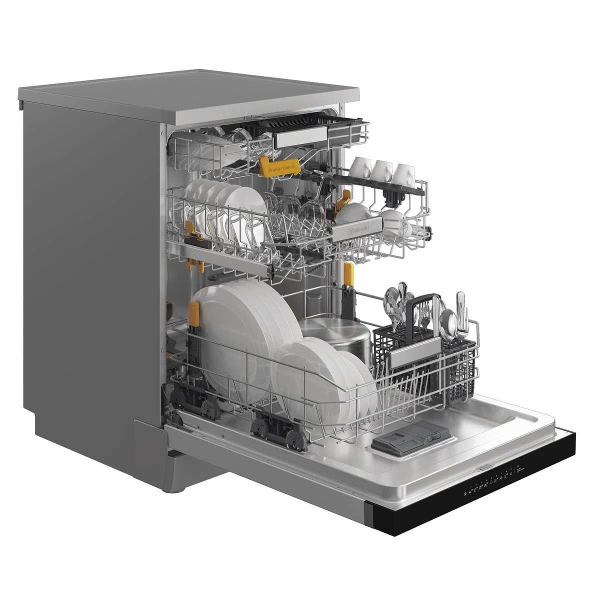 Bauknecht - BKO FBM Freistehender Geschirrspüler - 15 Maßgedecke - PowerClean Pro, NaturalDry, SpaceClean Schublade - Edelstahl-Optik - Energieeffizienzklasse B - 85 x 59 x 60 cm (HxBxT)