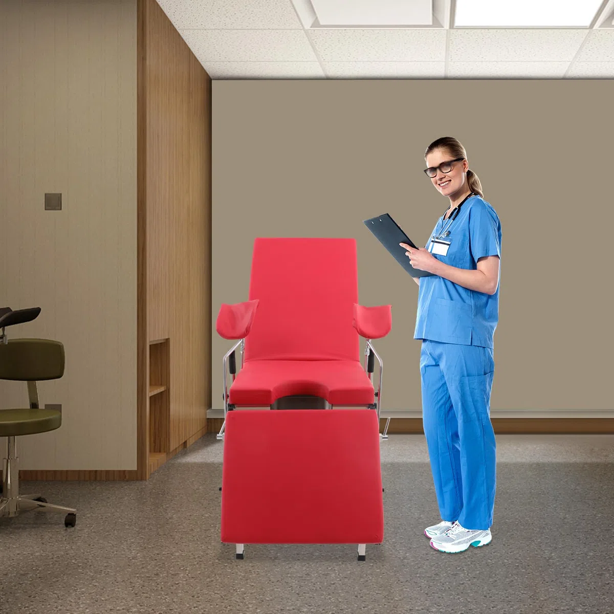 Gynäkologischer Stuhl, Gynäkologischer Untersuchungstisch, Max Belastbarkeit 200KG, Behandlungsstuhl Kreißsaalstuhl, Gynäkologisches Spülbett für Krankenhäusern, Kliniken
