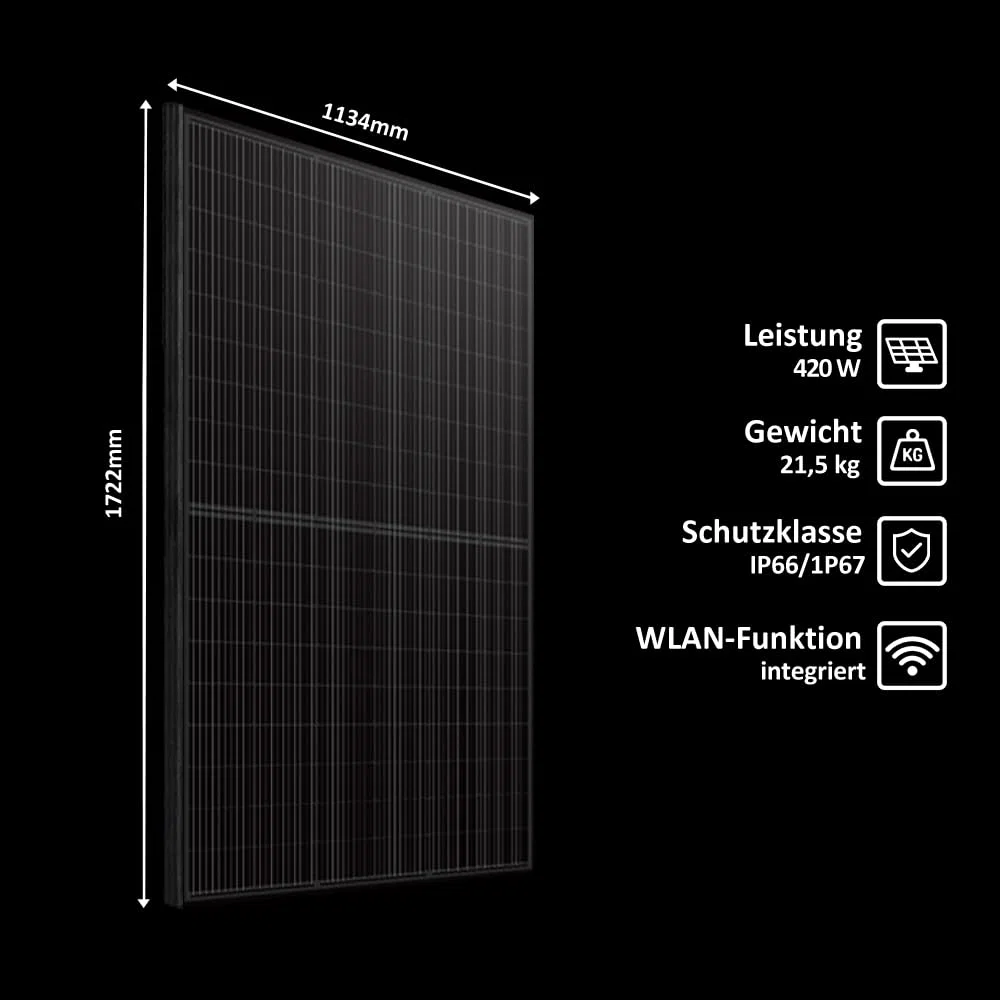 Haier 840 W Balkonkraftwerk inkl. sturmsicherer Balkon-Halterung, 600 W / 800 W Stecker-Solaranlage mit 2x 420 W Modulen und Wechselrichter, 5 m Kabel, WiFi