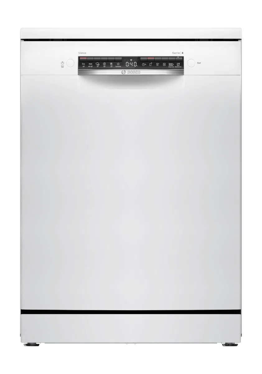 Bosch Freistehender Geschirrspüler 60 cm, Serie 4, SMS4HTW00E, Besteckkorb, Silence Programm - Extra leise spülen, Extra Trocknen, Hygienisch rein, Home Connect, Programmassistent, AquaStop, weiß