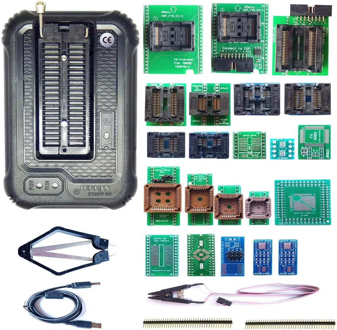 T48 Programmer 22 Adapters for with Xgecu T48 TL866II Plus Upgraded USB EPROM Flash BIOS chip Socket nand mcu AVR IC Programmer