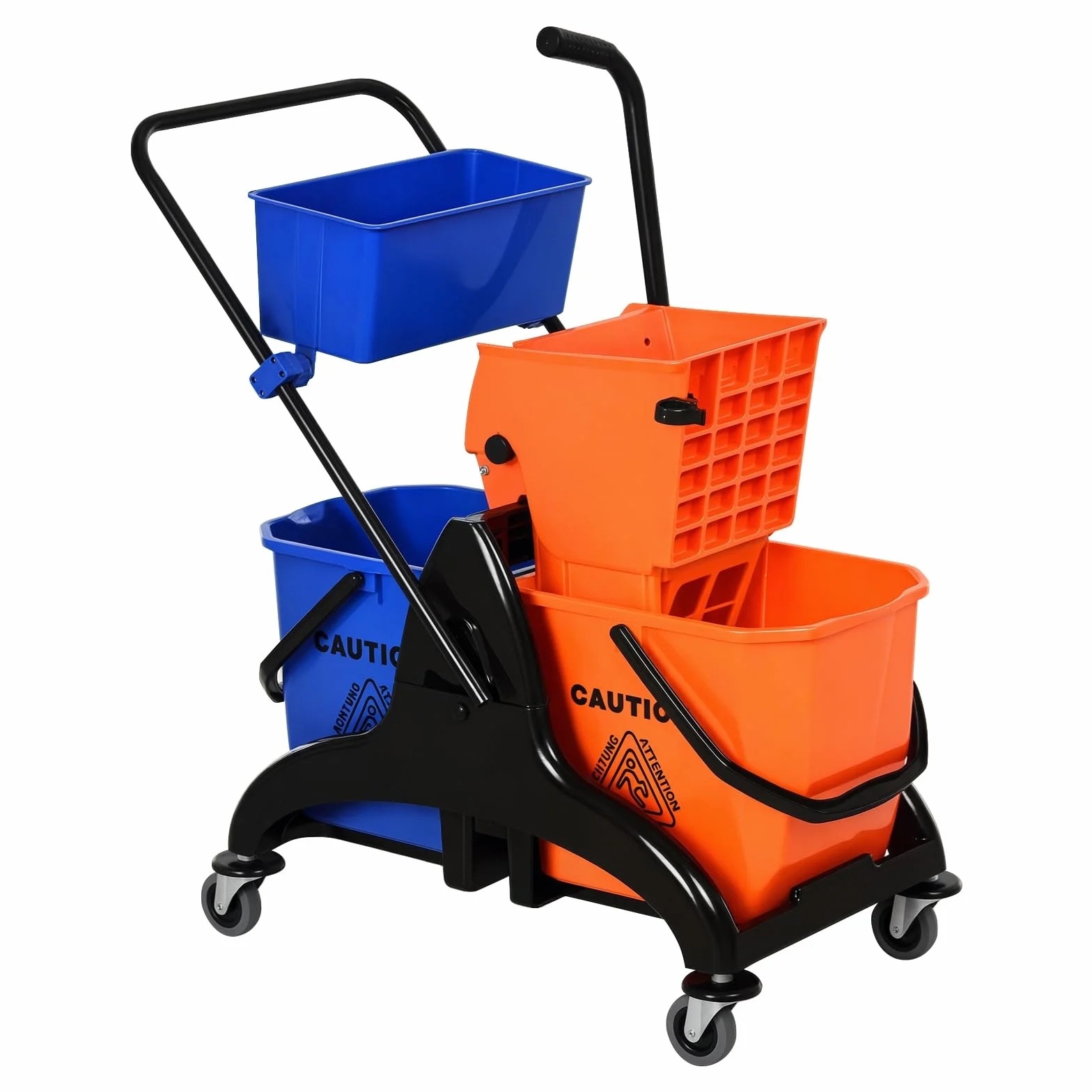 HOMCOM Putzwagen Reinigungswagen 26 Liter Wischwagen mit Wischmopp-Presse, Haushaltswagen auf Rollen Orange