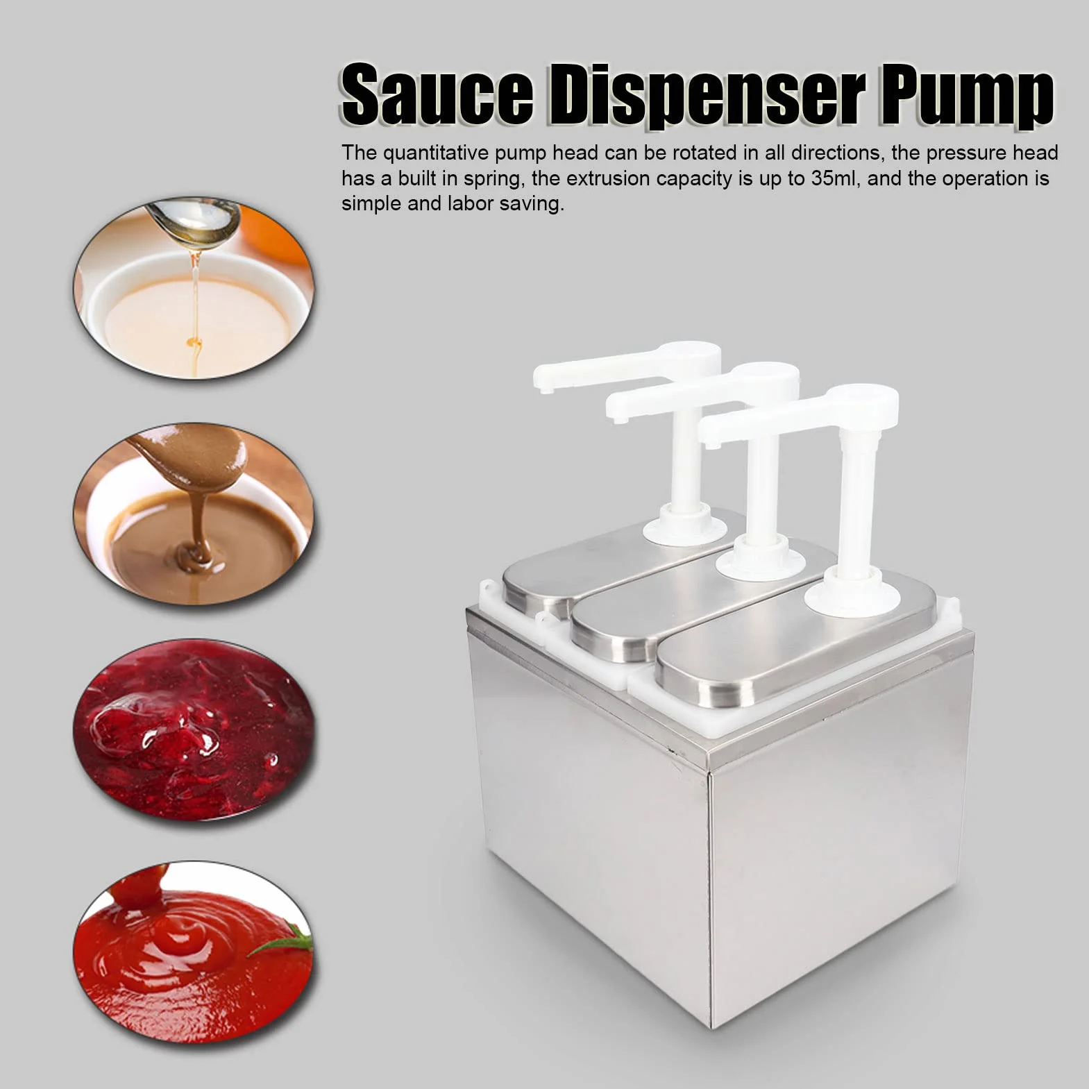 Saucenspender, 1 l, Soßenspender Pumpe, mit Sockel, Abnehmbar, für Ketchup, Salatdressing, Sojasauce, Essig, Salatdressing, Mayonnaise, für Küche Restaurant(3 Pumpen)