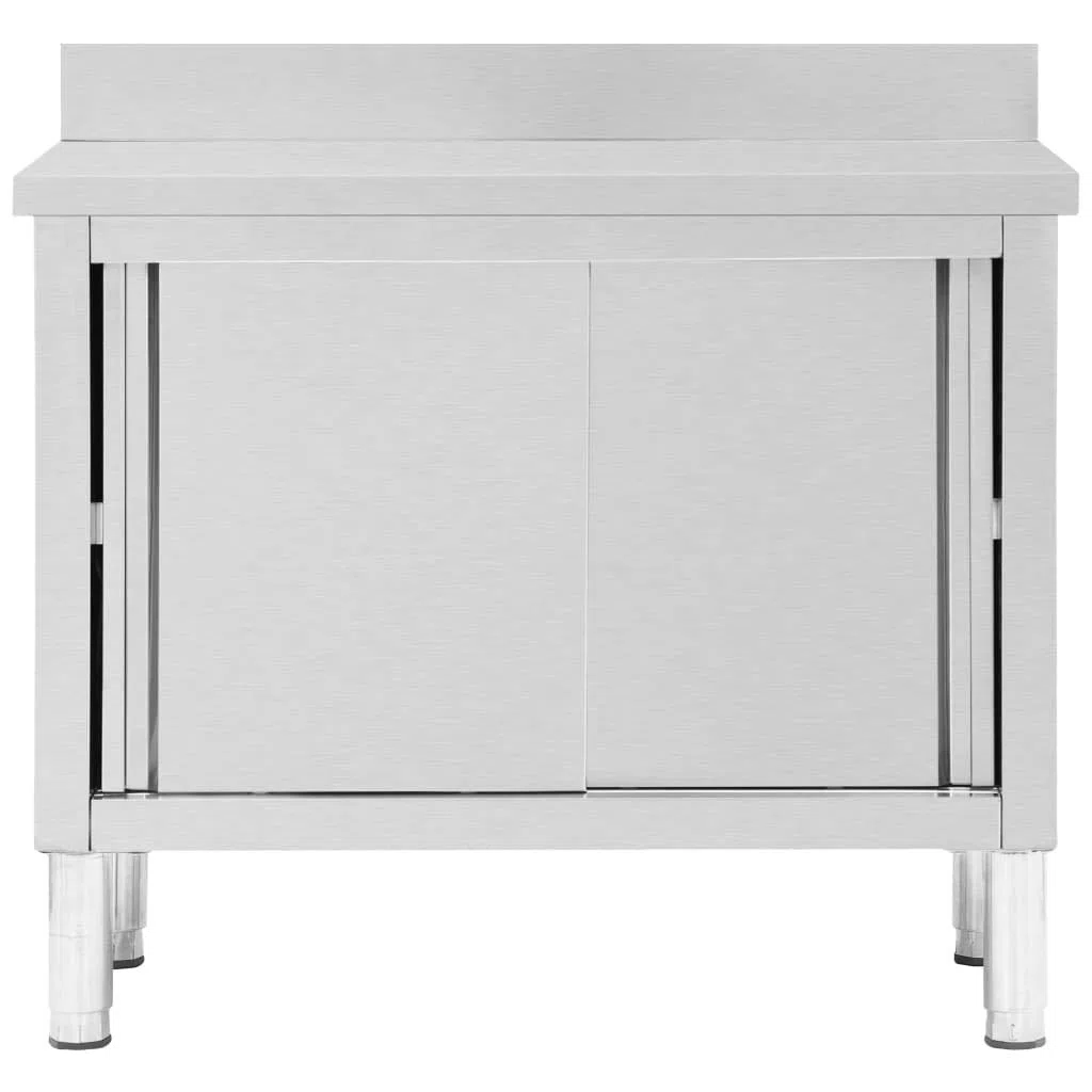 Cozynest Arbeitstisch Arbeitsplatte Edelstahlschrank Gastro Schrank Schiebetürenschrank Arbeitsschrank mit Schiebetüren 100x50x(95-97) cm Edelstahl