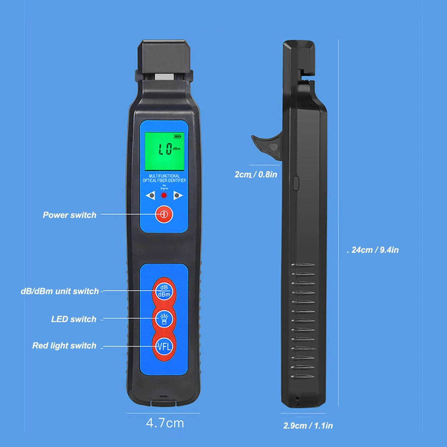 Glasfaser-Identifikator, Glasfaser-Tester, 800–1700 Nm VFL-Rotlichtquelle, 10 Km Reichweite, 270 Hz, 1 KHz, 2 KHz, Optisches Faser-Leistungsmessgerät