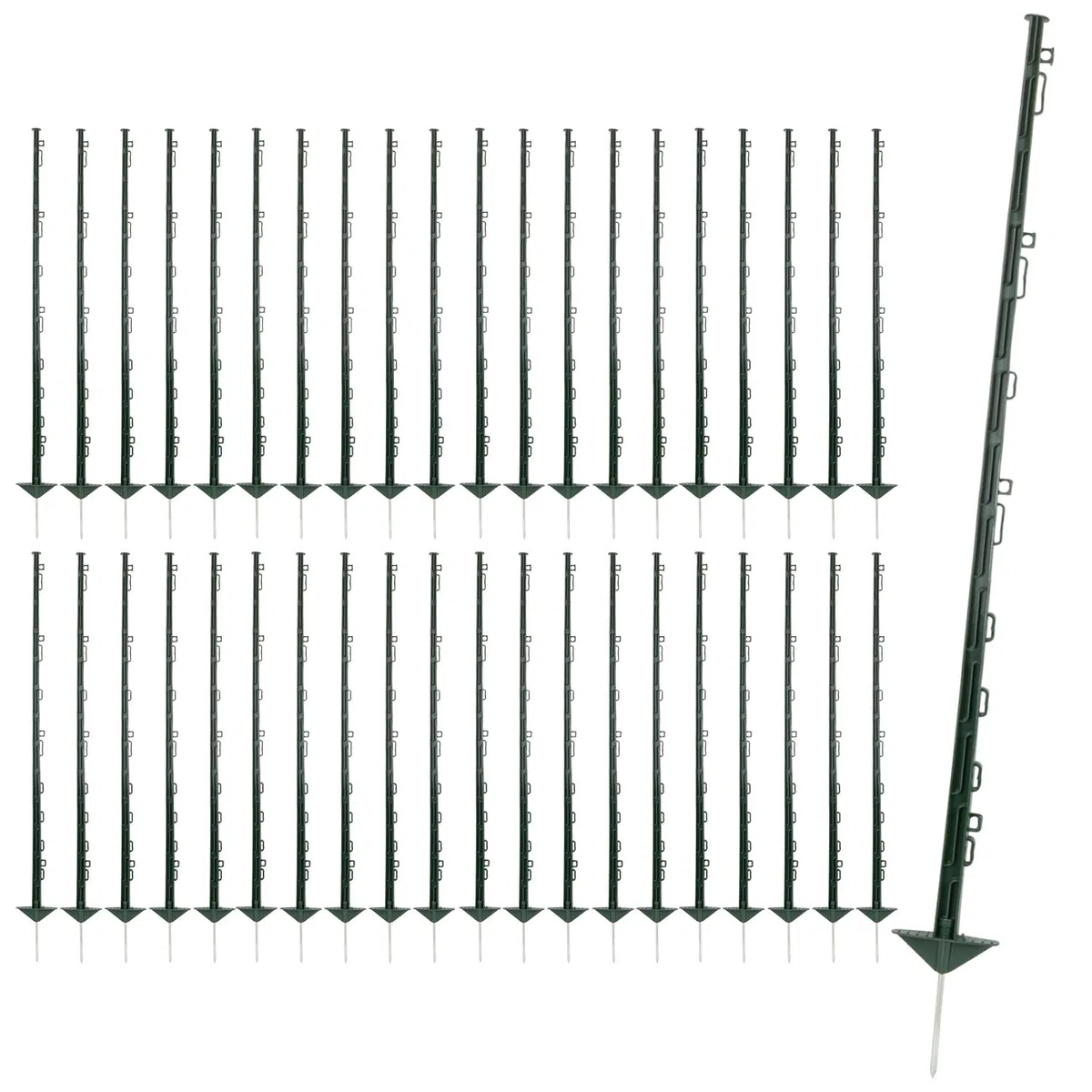 VOSS.farming 40x Kunststoffpfähle 125cm 12 Ösen grün Weidezaunpfahl glasfaserverstärkt Doppeltritt
