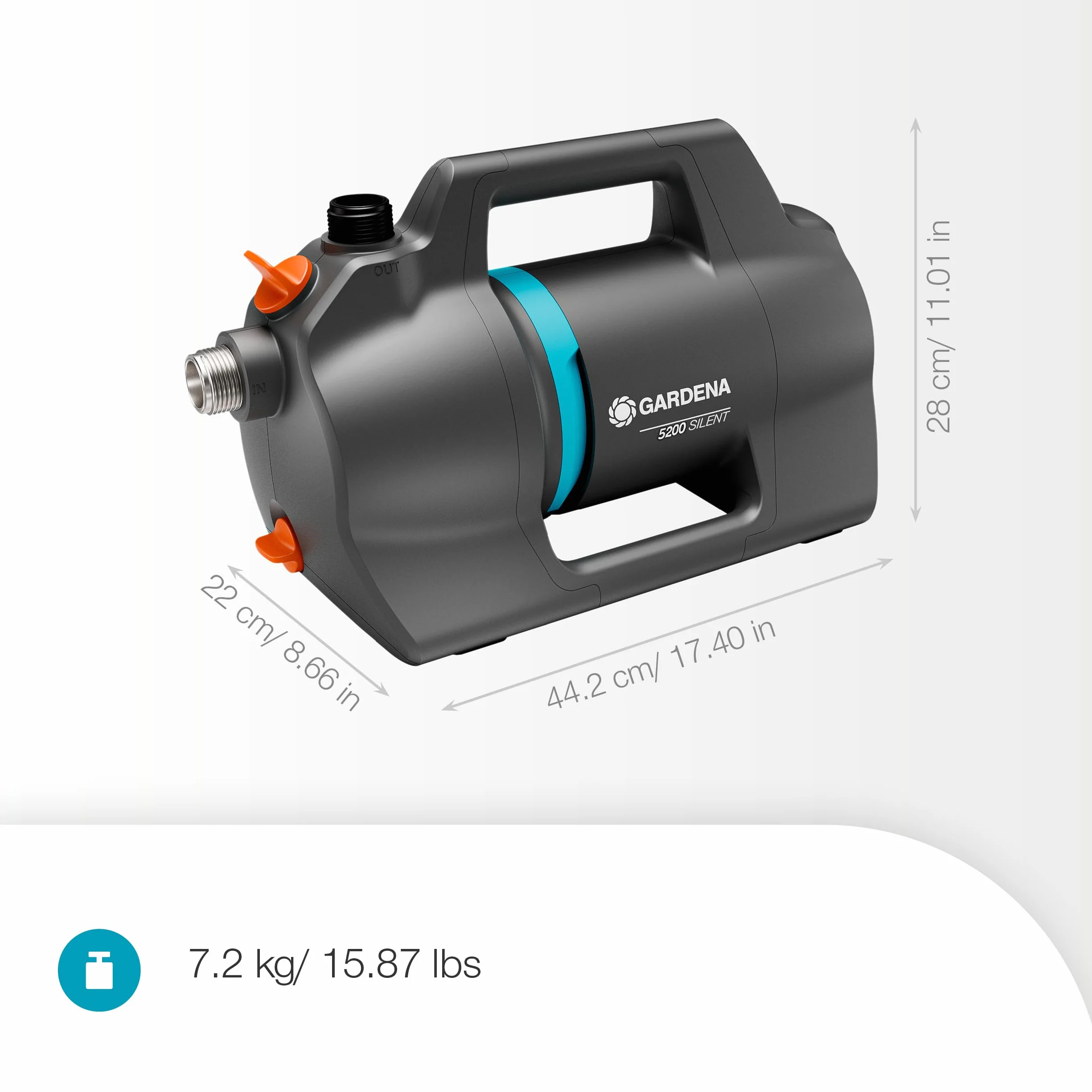 Gardena Gartenpumpe 5200 Silent Pumpen: 26% mehr Wasserdurchfluss bei gleichem Energieverbrauch im Vergleich zum Vorgänger-Modell*, Leise im Betrieb (09084-20)