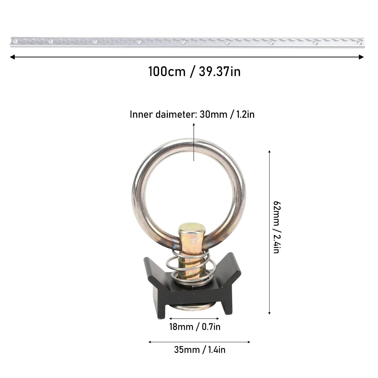 SENECESLI Aluminium-L-Schienenschiene, Ladungssicherungs-Zurrschiene, 100-cm-L-Schienen-Zurrsystem-Kit mit Rundbolzenbeschlägen für LKW-Ladeflächenanhänger