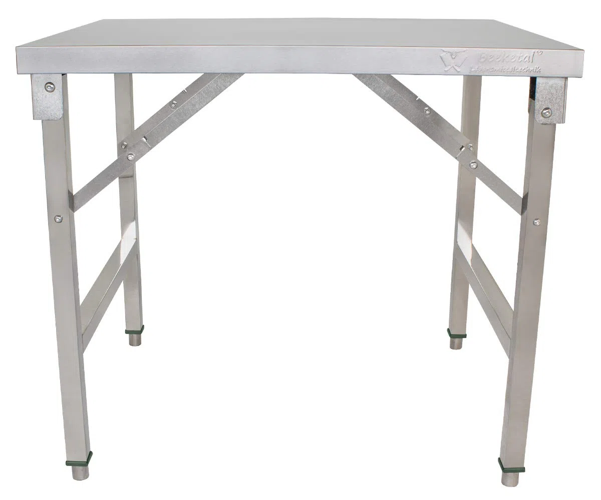 Beeketal 'BA90-70K' Edelstahl Küchen Arbeitstisch klappbar mit 110 kg Tragkraft und justierbaren Stellfüßen, Abmessung Klapptisch aufgebaut (L/B/H): ca. 900 x 690 x 800 mm