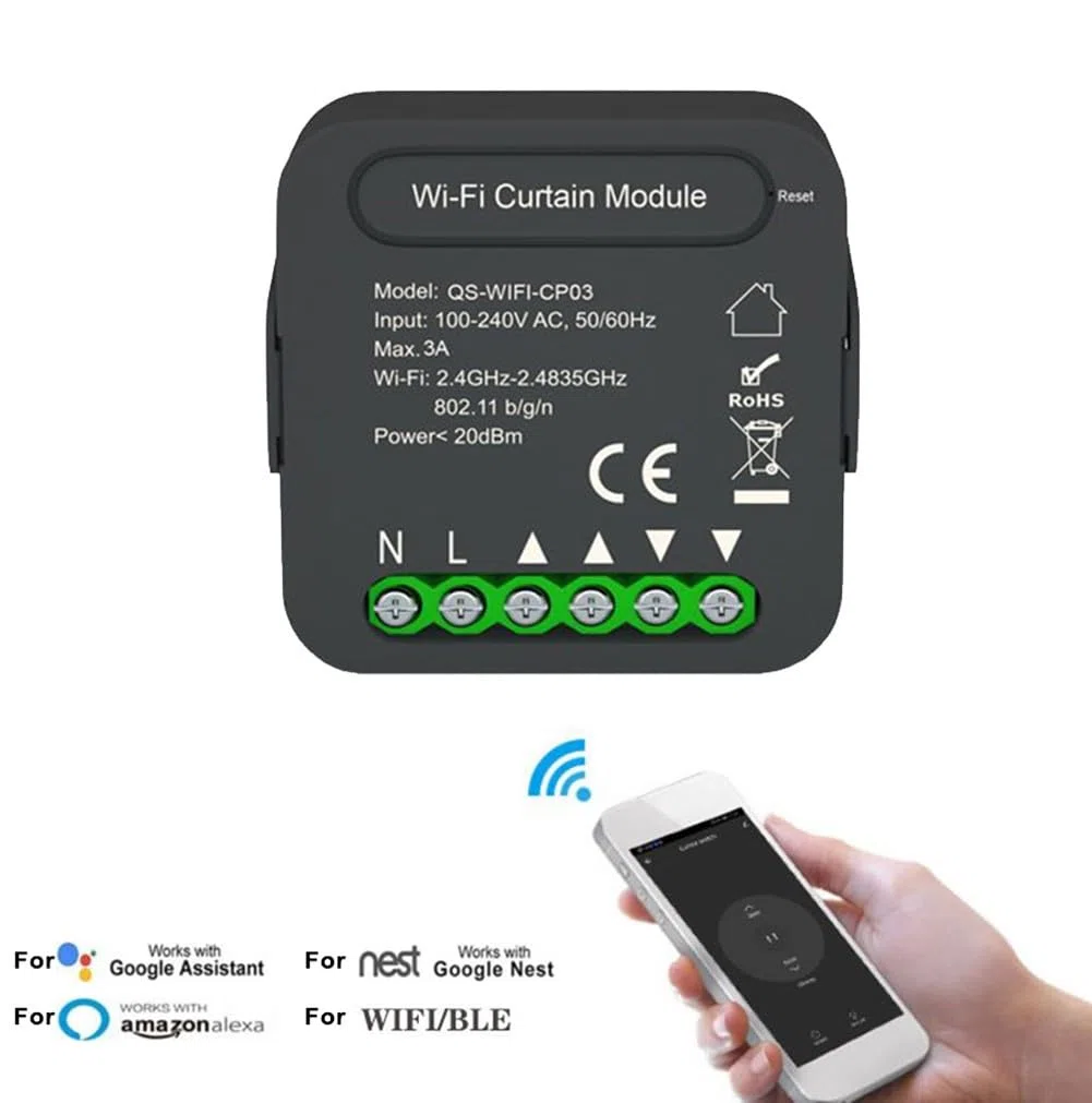 DAZZLEEX WiFi Smart Curtain Swtich, Smart Curtain Switch Modul - APP Fernbedienung - Sprachsteuerung - Timing-Funktion - Familienfreigabe - 100-240V AC