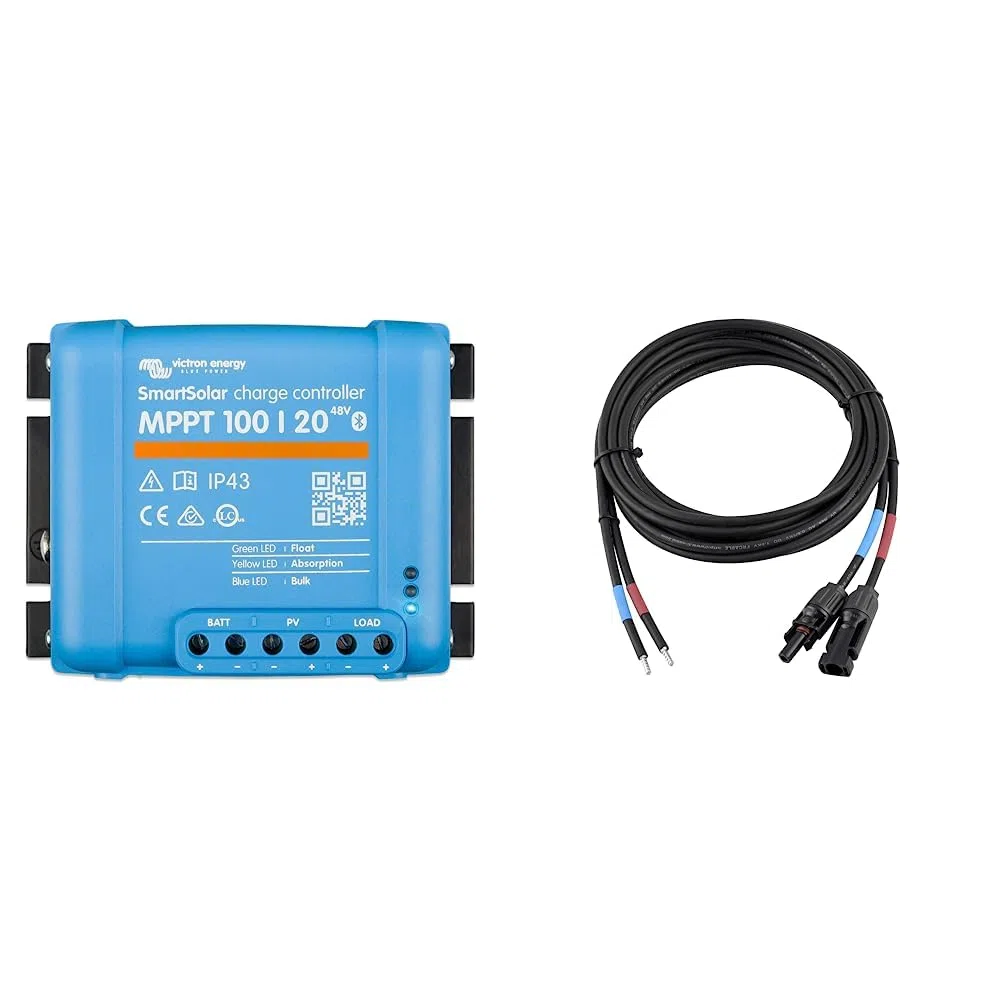 Victron Energy SmartSolar MPPT Laderegler 100/20-48 12V 24V 48V 20A Solarladeregler Bluetooth integriert & enjoy solar 4mm² Profi-Verbindungskabel Solarmodul zu Solarladeregler Anschlusskabel 3m