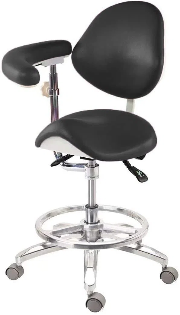 BONEW Global-Dental Sattelstuhl Bürohocker Zahnarzt Arzthelfer Deluxe Stuhl PU Leder