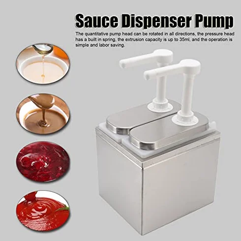 Saucenspender, Kunststoff und Edelstahl, Gewürz-Sirup-Küchen-Pumpstation für Zuhause, 1 L, Doppelter Salat, Marmelade, Gewürzpresse (1L Doppelpumpe)