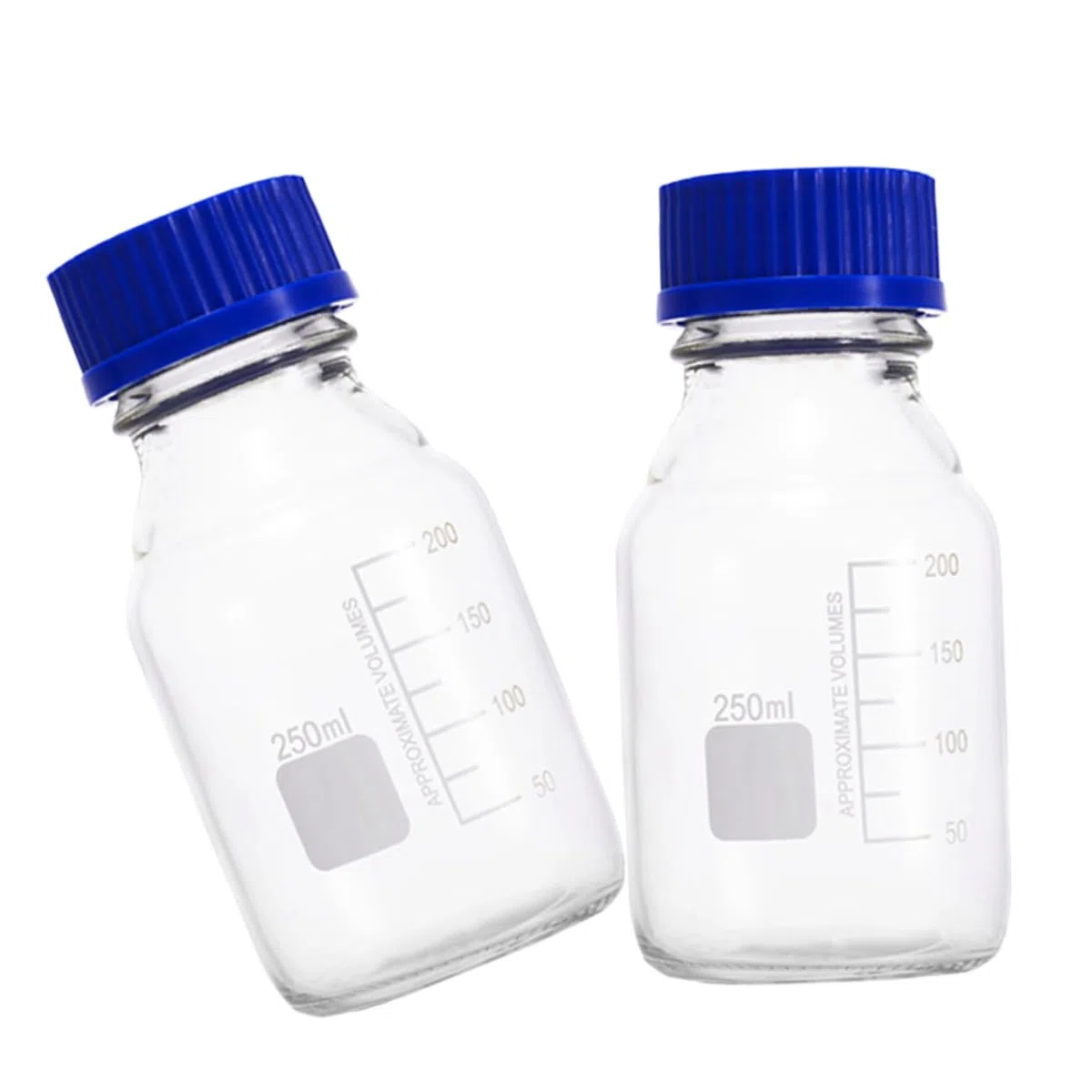 6stücke Graduierte Glasflaschen Für Laboranwendungen Blaues Deckel-design Weithalsflasche Mit Präzisen Messlinien Für Chemische Proben Und Reagenzien