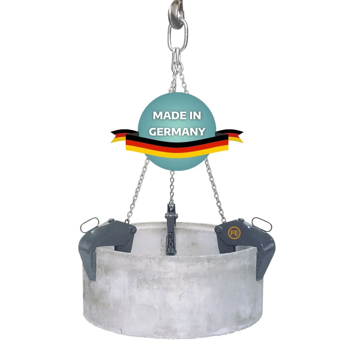 Schachtgehänge aus leichter Stahlhohlbauweise 1500kg I Kettengehänge in 170 cm für Rohre bis 200 cm Durchmesser I Anschlagkette für DIN 4034 Teil 2 I Spannbereich 0-130 mm