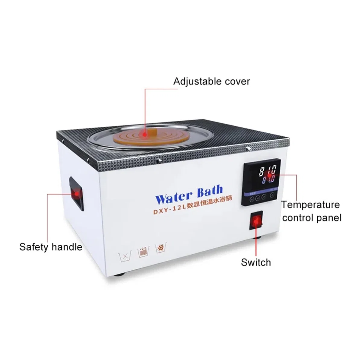 Laborwasserbad DXY Edelstahl-Wasserbad-Laborheizer Laborausrüstung Heizung Thermostatische Geräte LCD-Anzeige 12L + Zeitfunktion(DXY-12L)