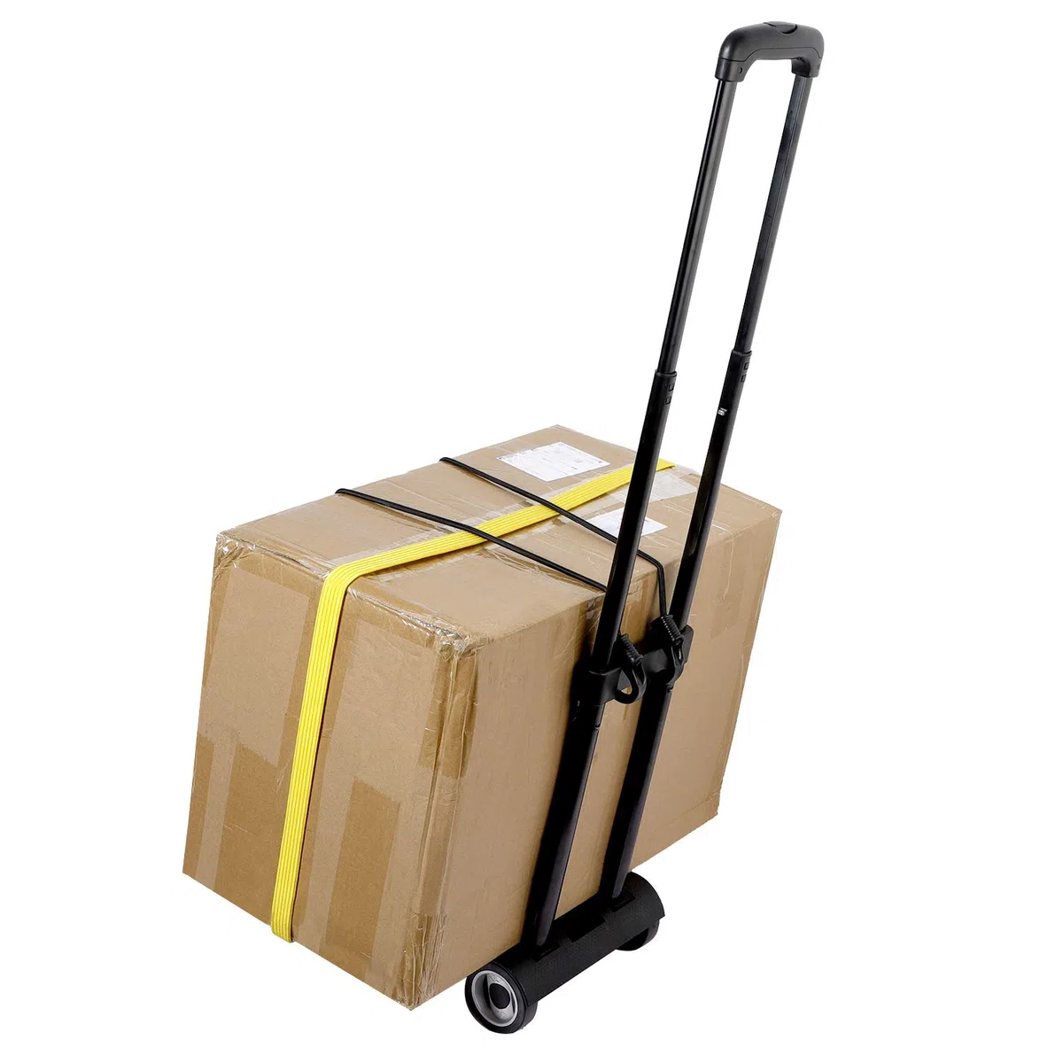 KINJOEK 25 kg faltbare Sackkarre, solide Konstruktion, Allzweckwagen für Gepäck mit 2 übergroßen Rädern, Bonus-Bungee-Seil, zusammenklappbar, leicht und kompakt, Gepäckwagen für Reisen, Schwarz