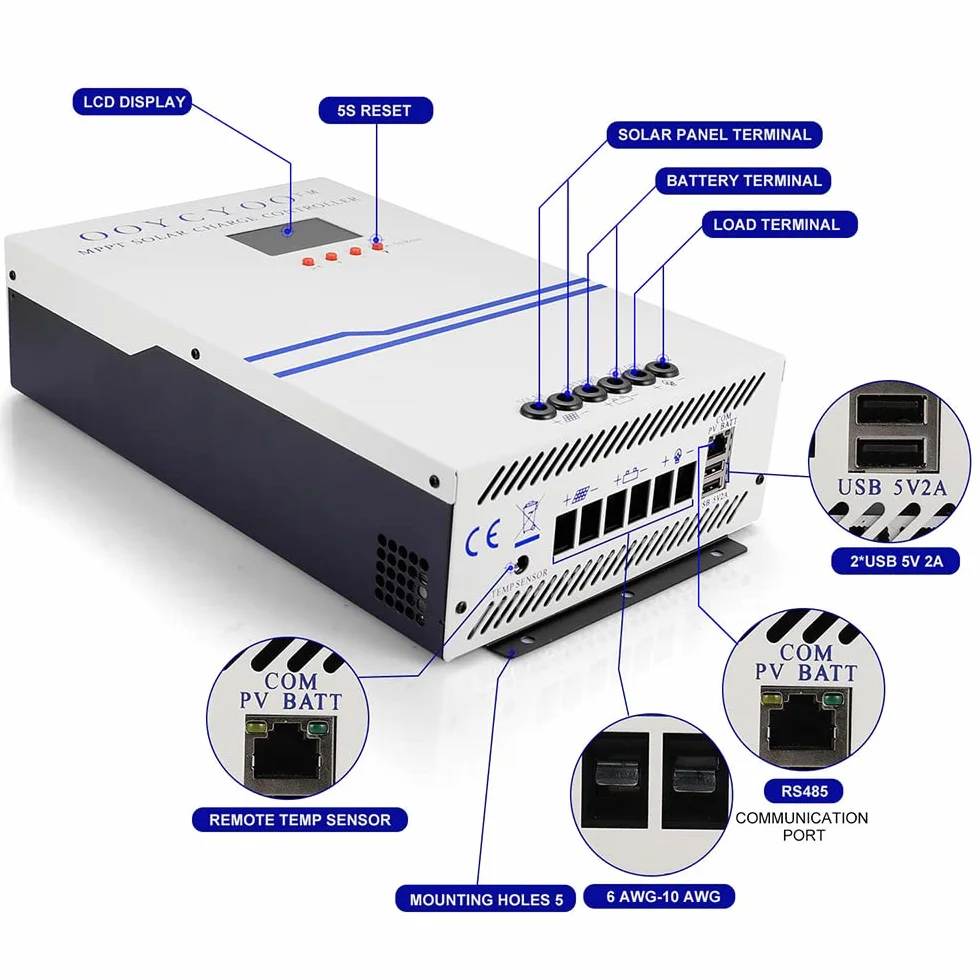 MPPT 100A Solarladeregler 24V 12V Auto Max 100V DC Eingangssolarregler mit LCD Display und Temperatursensor, Funktioniert für Sealed, Gel, Flooded und Lithium.