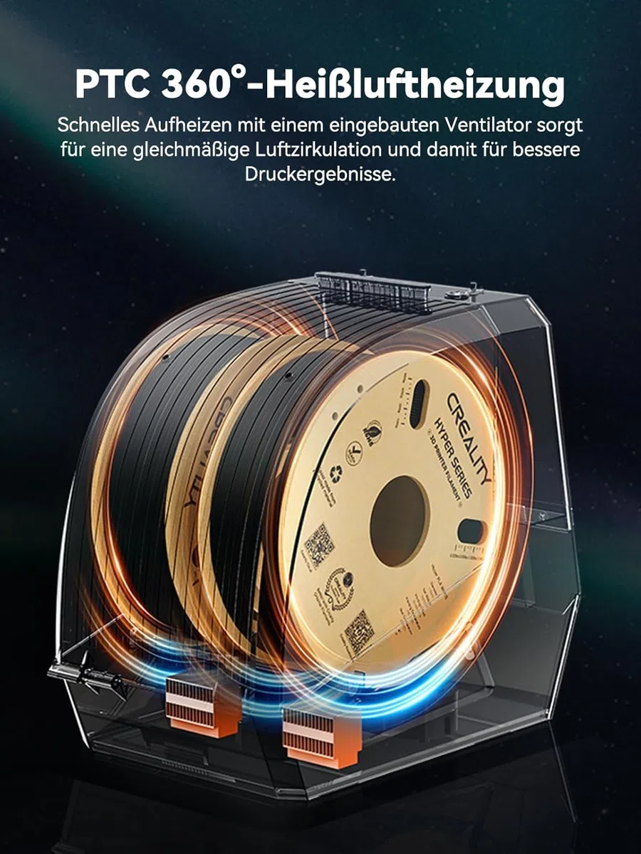 Creality Space Pi Filament Dryer Plus, Doppelrollen Filament Trockenbox, 360° Heiztrocknung mit Lüfter und Touchscreen, 3D-Drucker Filament Spulenhalter für 1,75/2,85/3 mm PLA, PETG, ABS, TPU