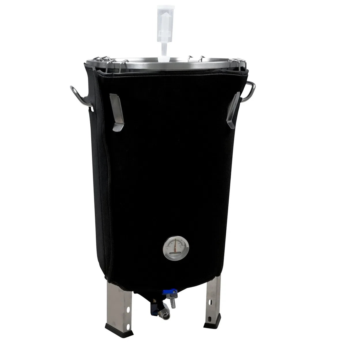 Edelstahl Gärbehälter Gärtank Fermenter 30 L Restauslauf mit Isoliermantel | konisch mit Boden-Restauslauf, Innen-Thermometer, luftdicht verschließbarer Spanndeckel Saft-Fermentation