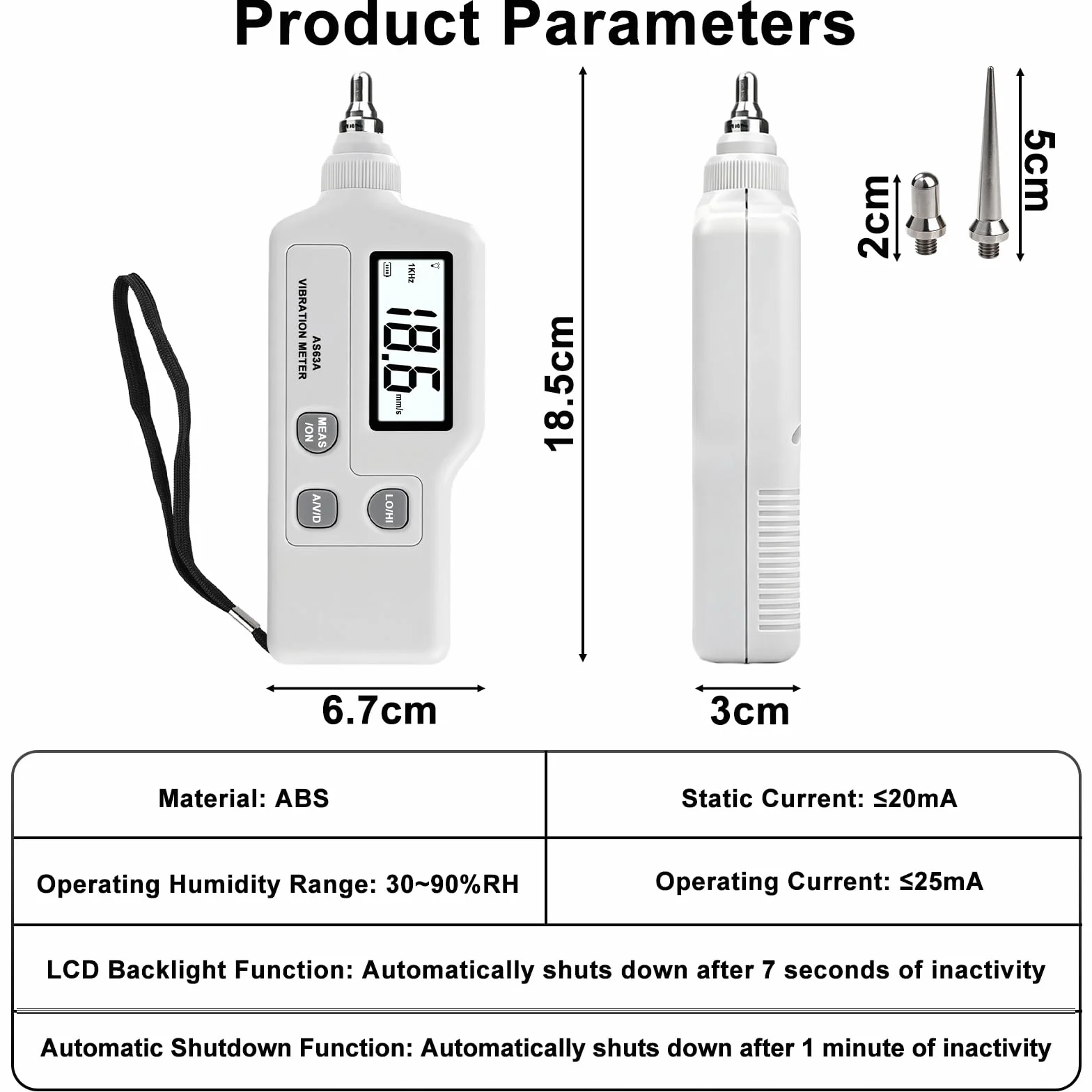 AS63A Digitales Schwingungsmessgerät, Schwingungsanalysator mit LCD-Display Messung von Beschleunigung Geschwindigkeit und Verschiebung Vibrationsmessgerät mit Hochpräzise Sonde