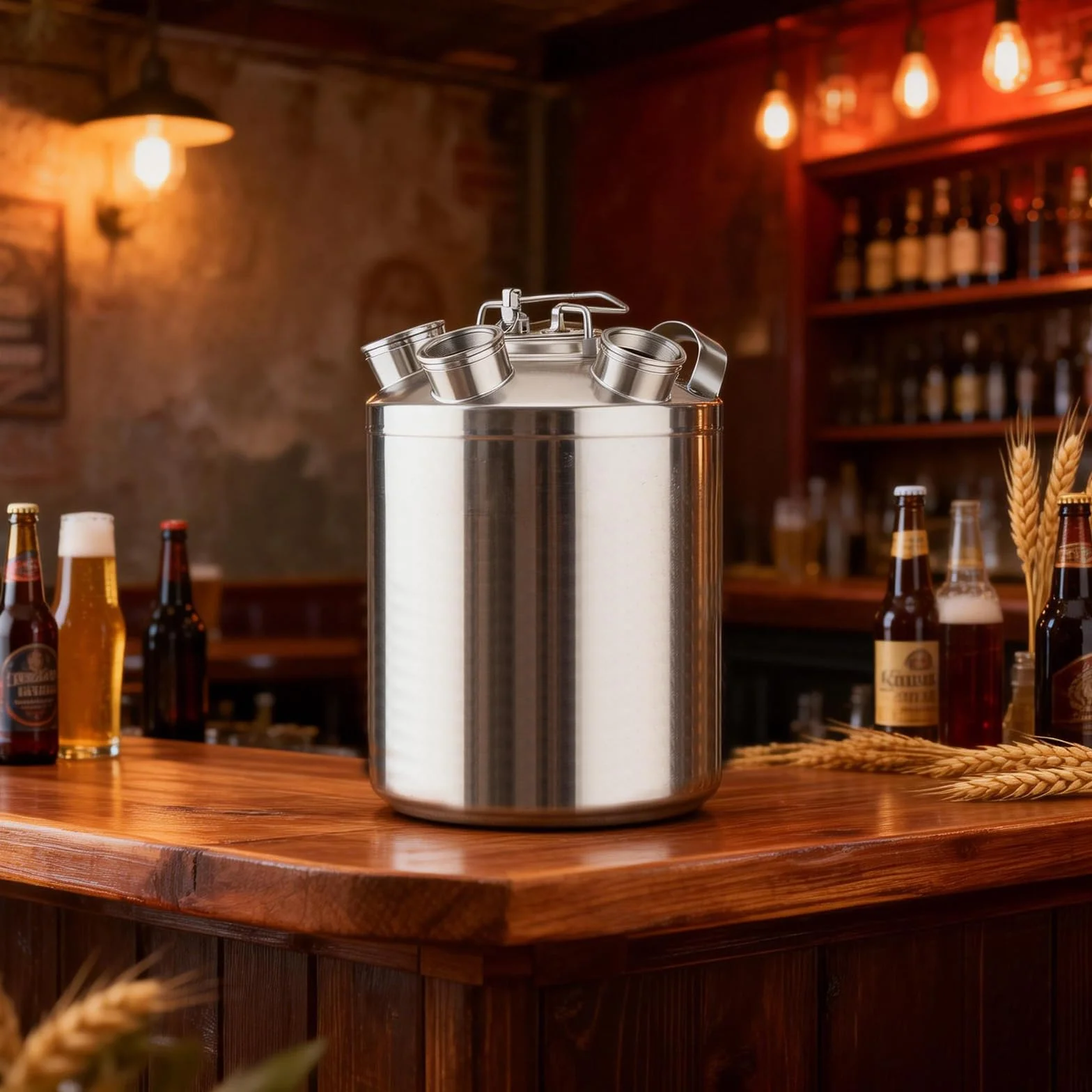 Bierreinigungsfass 10L, Edelstahl Reinigungsfass, 4-Kopf Reinigungsbehälter Inklusive Keg-Spießen A, S, G, D mit Verschlusskappe für Bierzapfanlagen Milchteemaschinen und Saftmaschinen