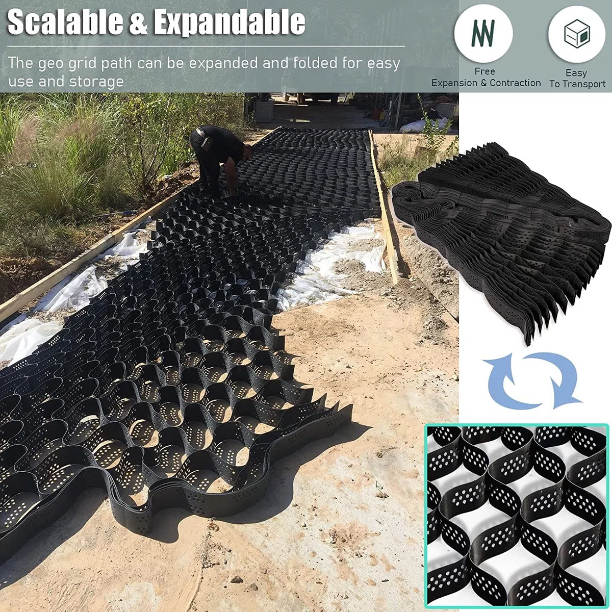 Ground Grid Geogrid for Landscape, Polyethylene Ground Grid Geocell Grid Honeycomb Permeable Pavers (Size : 3x5m/10x16ft)