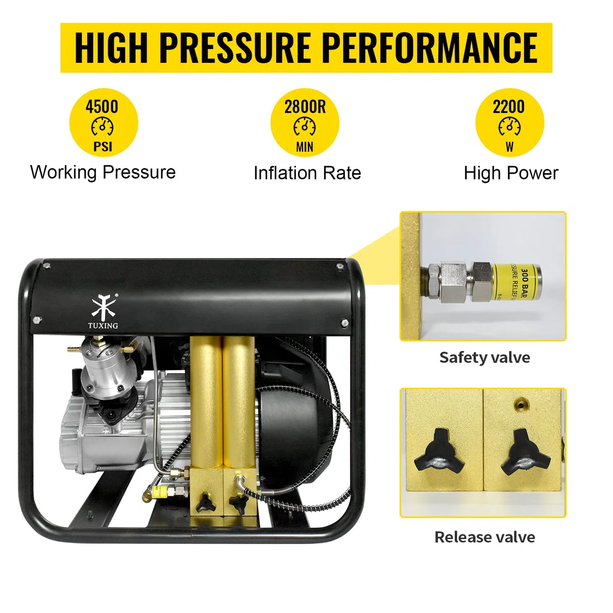PCP-Luftkompressor, 4500 Psi/30 MPa, Kompressor für Tauchflaschen, eingebauter zweistufiger Filter, einstellbarer Druck zum Befüllen von Tauchflaschen für PCP-Luftgewehr-Paintballspiele