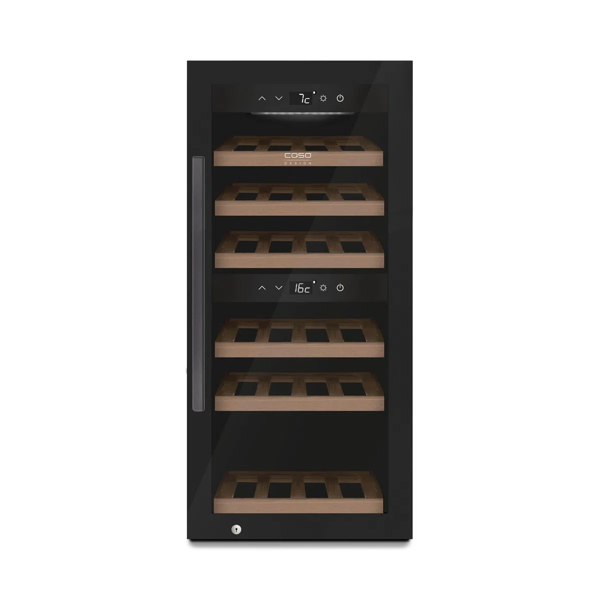 Caso WineExclusive 24 Smart - Design Weinkühlschrank, bis zu 24 Flaschen, Zwei getrennte Temparaturzonen einstellbar von 5°-20°C, LED beleuchtet, mit Wi-Fi Modul und App