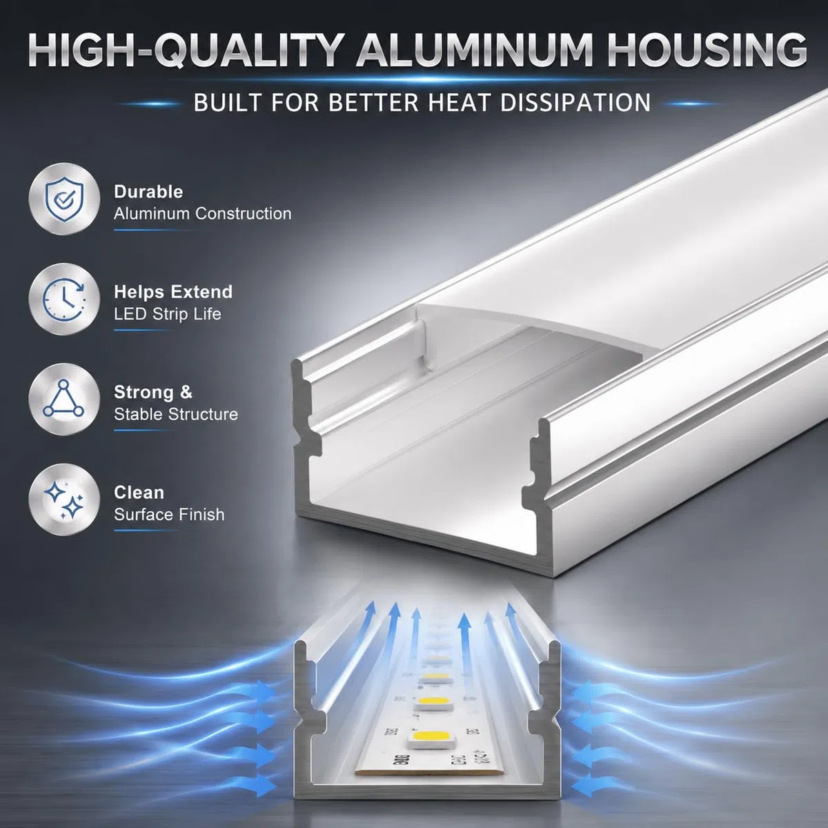 LED Profile, LED Rail, 6 x Profile 2 m, U-shaped Channel, Matte Cover, Maximum Size 17 mm, Dimensions 17 x 7 mm [Energy Class A]