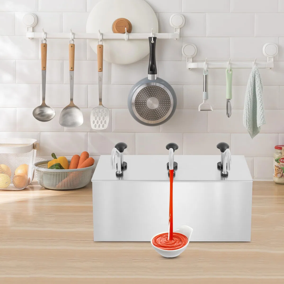 4L * 3 Saucenspender Edelstahl Soßenspender, Pump Dispenser, Hotpot Pumper Sauciere, für Ketchup Mayonaise Senf