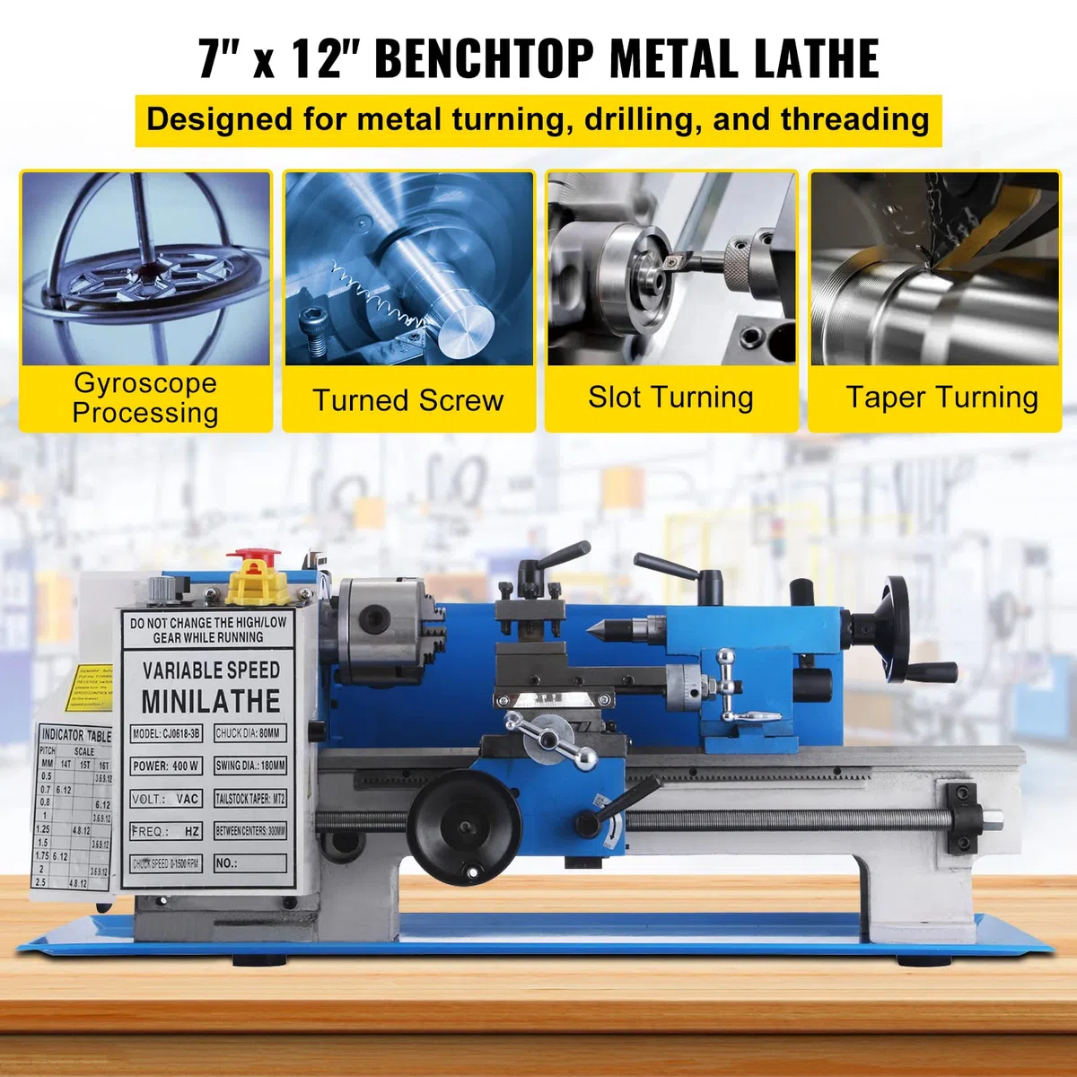 Mophorn Metalldrehmaschinen 7x12 Zoll Drehmaschine Metall Drehmaschine 7x12inch Precision Mini Metal Lathe 2500RPM
