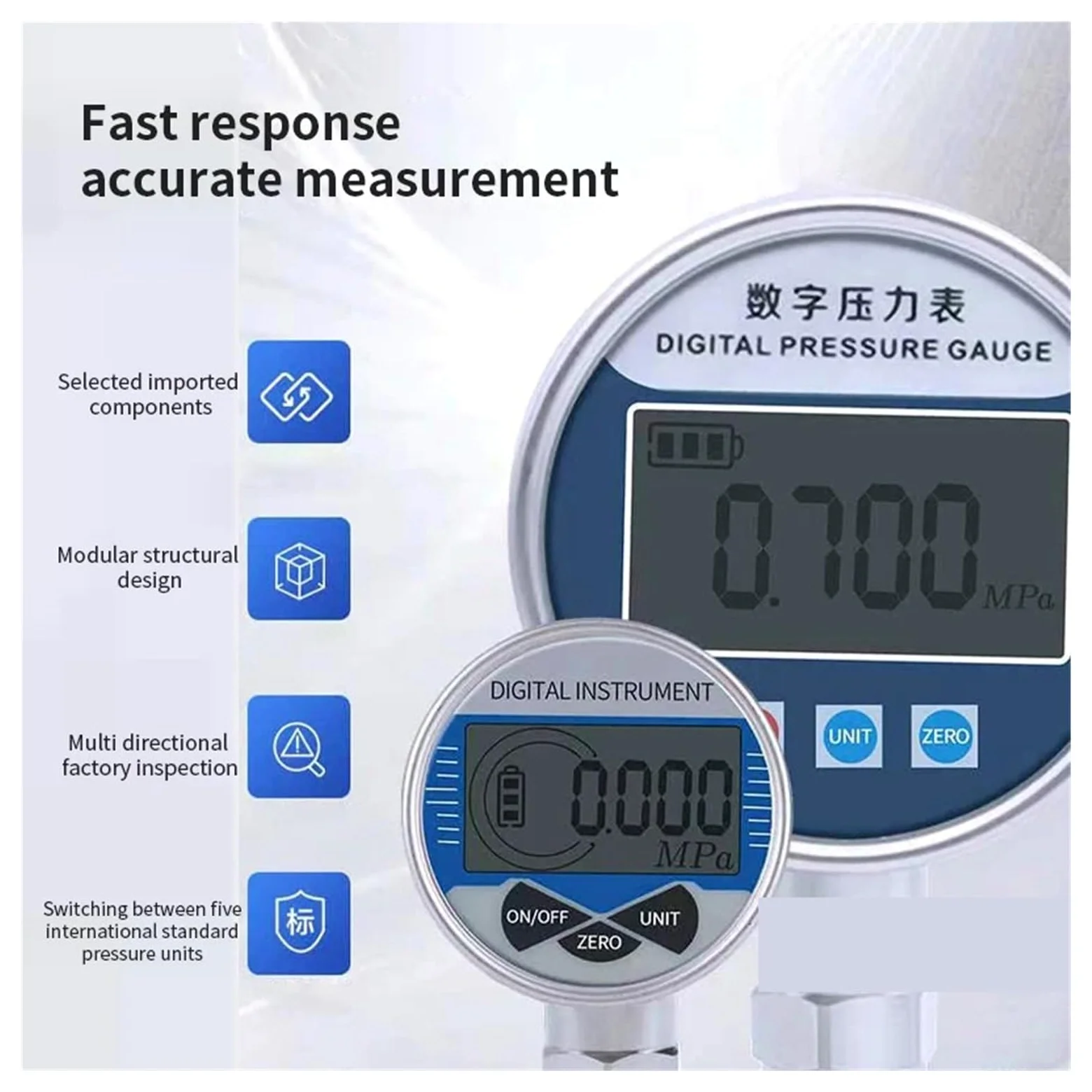 Druckregler, Elektronisches Manometer, 60-mm-Zifferblatt, LCD-Digitalanzeige, hydraulisches Vakuum-Unterdruckmessgerät, Wasser-Öl-Manometer(0-10Mpa)