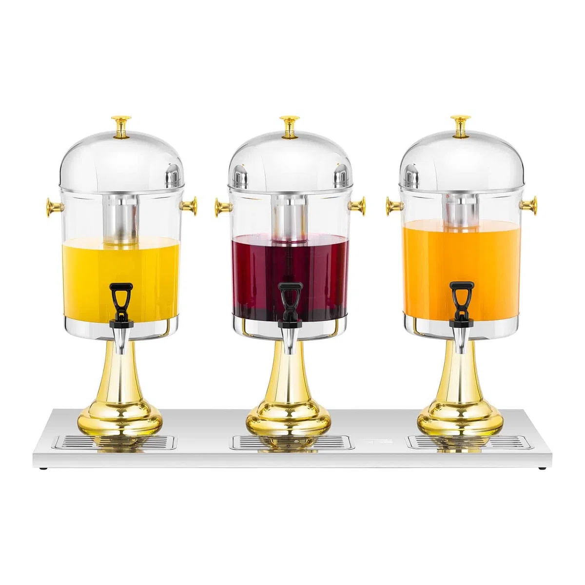 Royal Catering RCSD-3G Saftspender 3 x 8 L Kühlsystem 3 Behälter Ø 22 cm Getränkespender mit Zapfhahn Retrodesign Tropfschalen